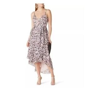 Hutch Elsa Pink Black Animal Print Ruffle High-Low Wrap Dress Size M